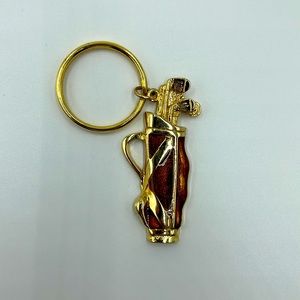 Fort Gold Tone Golf Bag And Clubs Keychain.